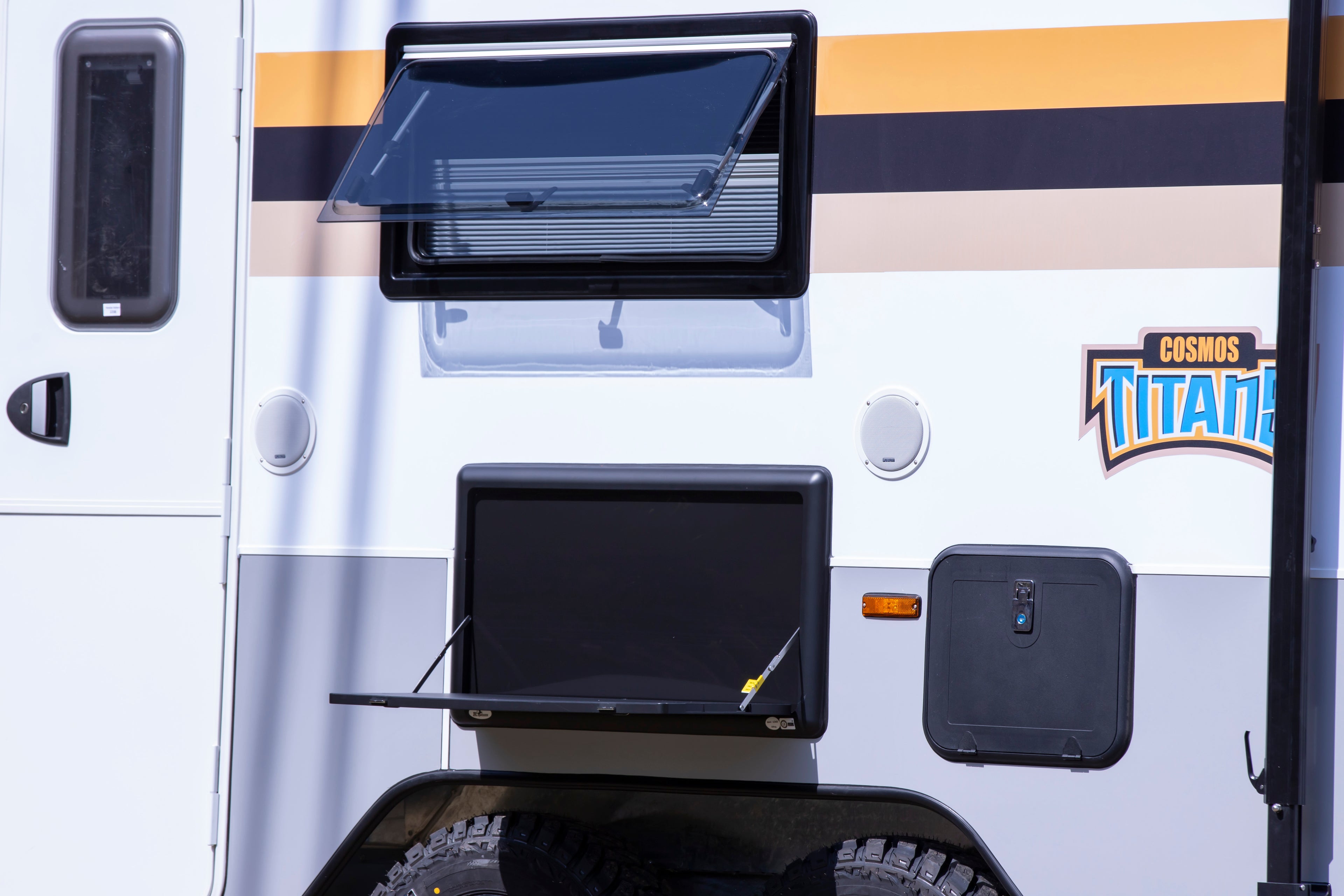 ModuRoad Heavy Duty RV Exterior Folding Table | Keyless Latch-and-Go Aluminum Drop Down Counter for Camper Van & Travel Trailer
